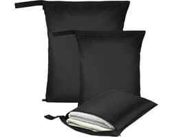 3 Stuks Natte Droge Zakken, Natte Dry Bag Waterdichte Reistas, Stoffen Luier Natte Zak met Handvat & Rits, Wasbare Reistas Organizer Yogatas voor Natte Zwemkleding, Sportschool, Strand (Zwart)