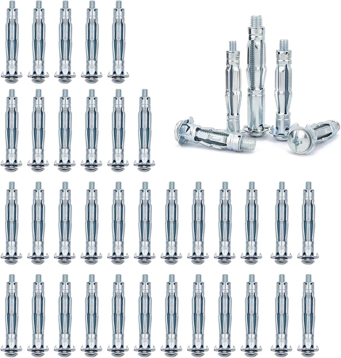 40 stuks holle wandankers, M5 x 52 holle metalen ankerset, koolstofstaal, hollewandpluggen metaal, expansiemoeren, voor gipswanden, holle wanden, ijzeren deuren — afbeelding 1