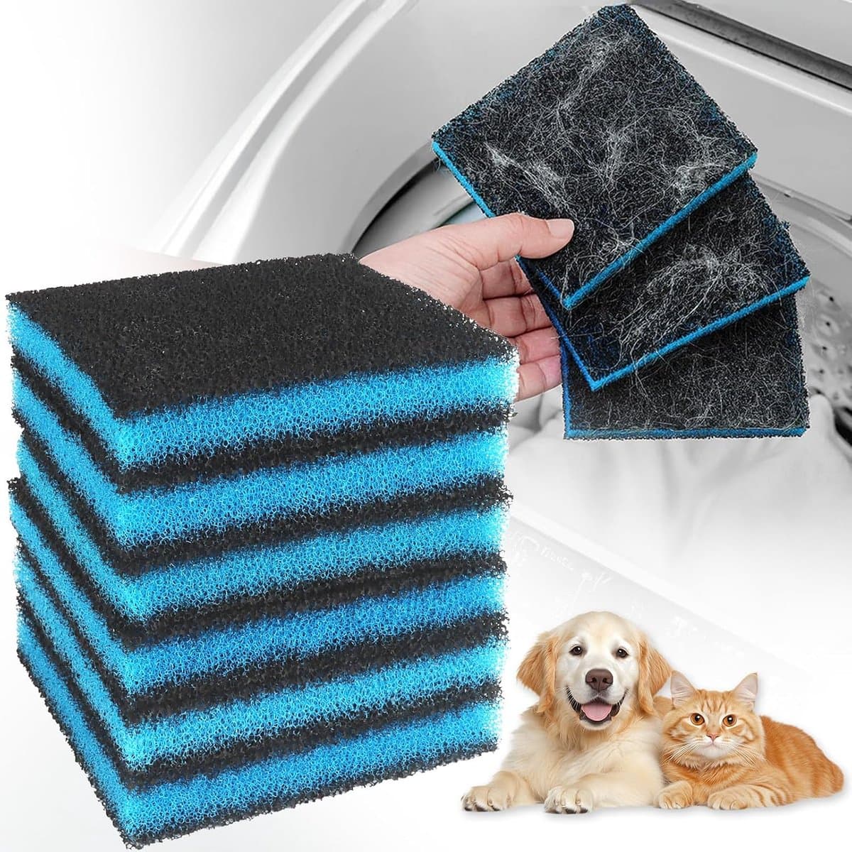 6 stuks herbruikbare huisdierhaarverwijderingsballen voor wasmachine en droger, verwijdert hondenhaar, kattenhaar, lint en vacht, wasmachinebescherming tegen haarballen, 6 stuks, blauw — afbeelding 1