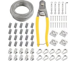 SnelShoppen - 50 m Kledinglijn Buiten met 67 Rvs Spankabels, 20 Ringclips, 4 Haakjes en 4 Spanning Locks voor Tuin, Camping en Buitenactiviteiten