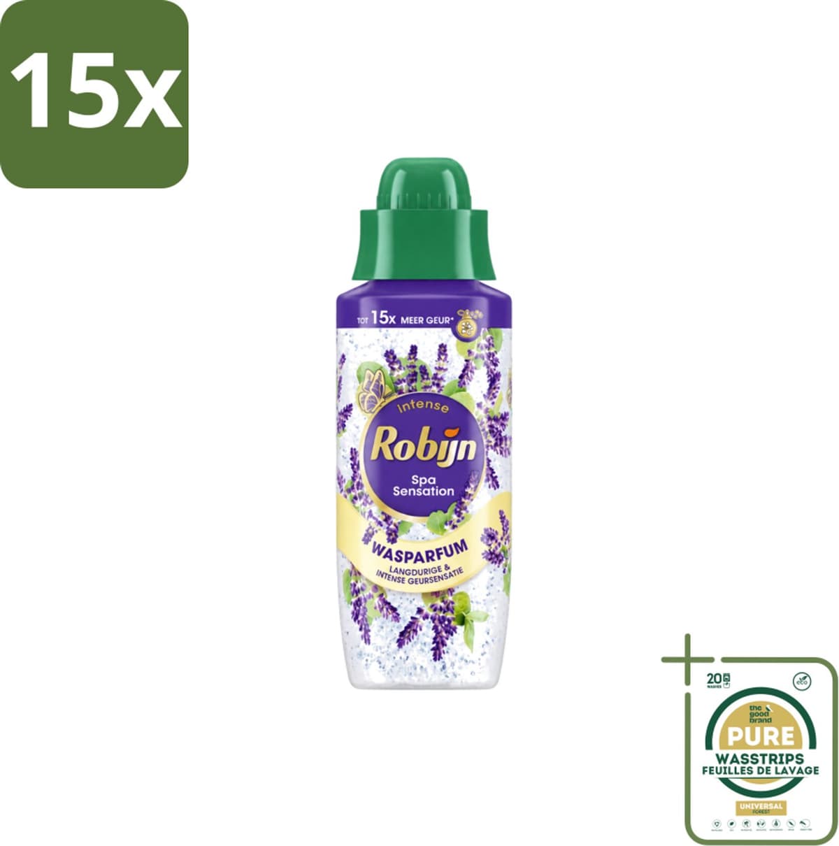 15 x Robijn – Wasparfum – Intense Spa Sensation – 342 ml - Wasstrips - Wasparfum - Wasparfum Spa - Geur - Geurparlletjes - Wasmiddel — afbeelding 1