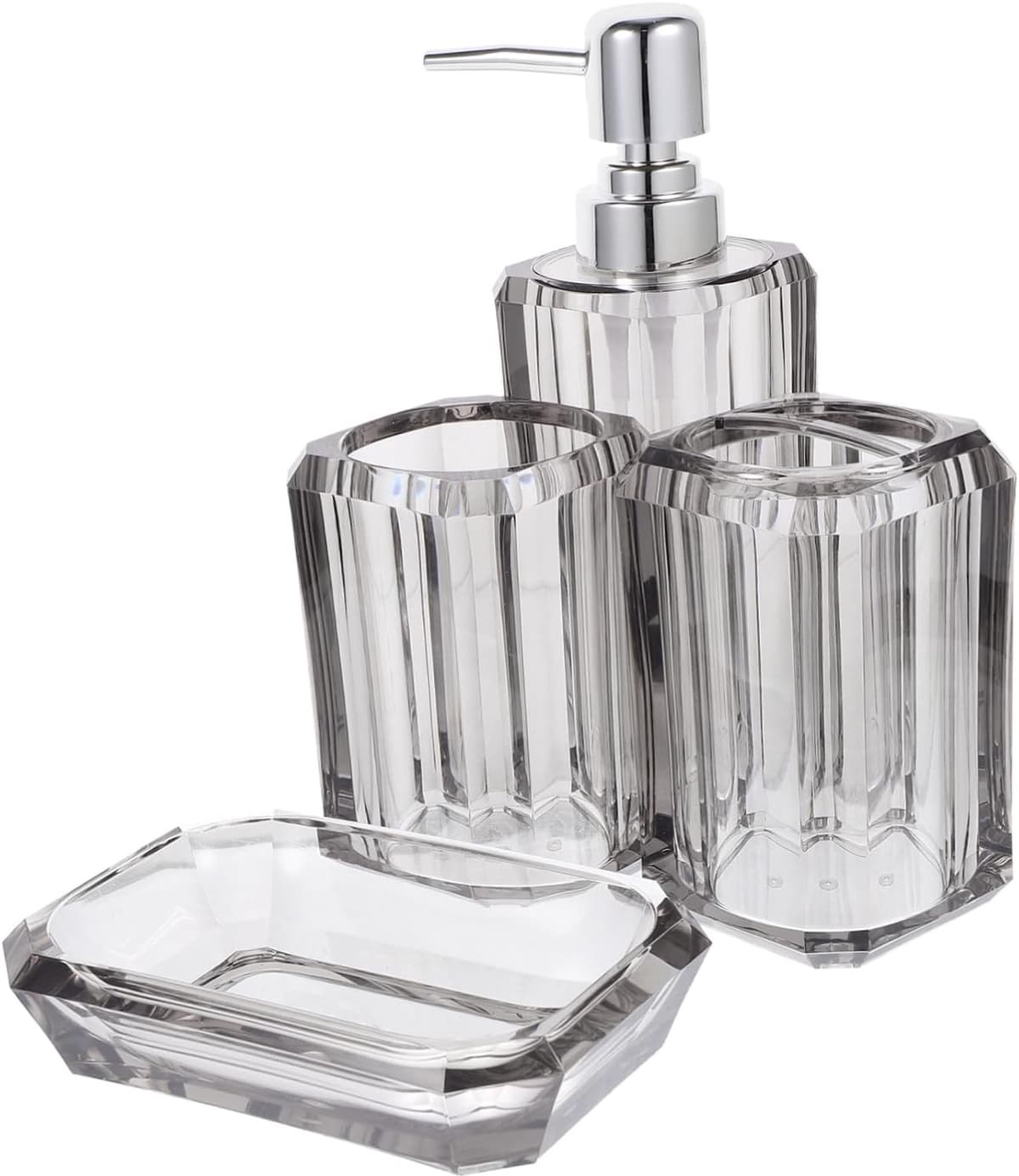 1set Badkameraccessoires Transparante Zeepdispenser Tandborstelhouder Tandbeker Zeepschotel Stijlvol Ruimtebesparend Voor Badkamergebruik — afbeelding 1