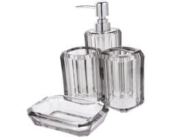 1set Badkameraccessoires Transparante Zeepdispenser Tandborstelhouder Tandbeker Zeepschotel Stijlvol Ruimtebesparend Voor Badkamergebruik