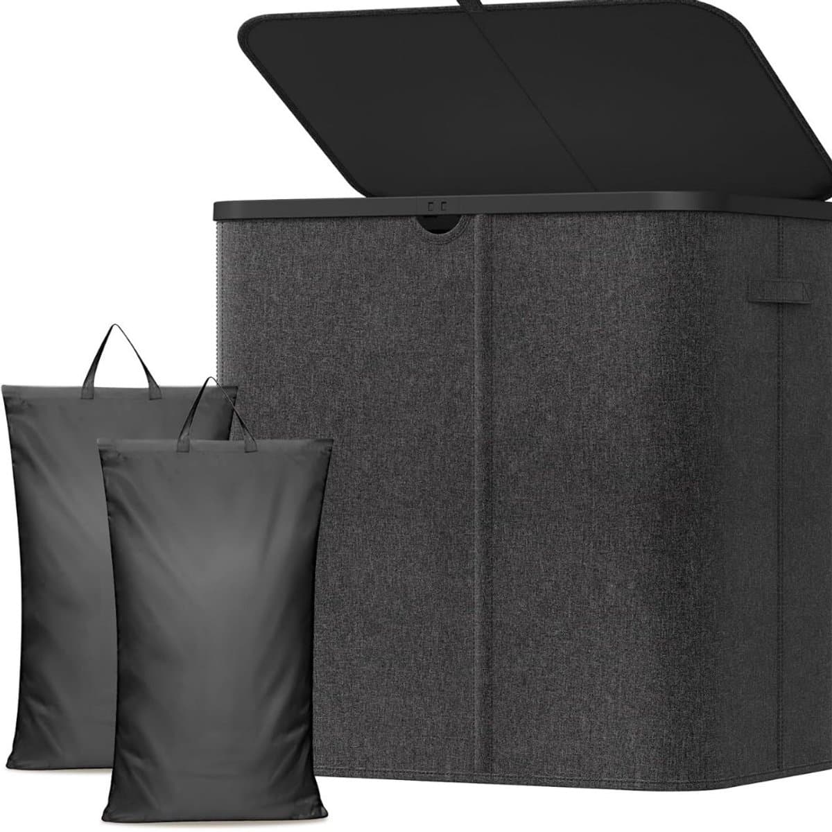 Wasmand 2 Vakken - Wasmand - Wasbox met 2 Vakken - Zwart - 60cm x 40cm x 67cm — afbeelding 1