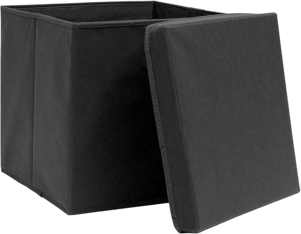 Set van 4 inklapbare mand met deksel, wasverzamelaar voor speelgoed, kleding, DVD, boeken, levensmiddelen, beddengoed en kunst, 28 x 28 x 28 cm, zwart — afbeelding 1