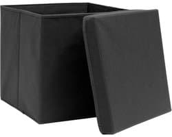 Set van 4 inklapbare mand met deksel, wasverzamelaar voor speelgoed, kleding, DVD, boeken, levensmiddelen, beddengoed en kunst, 28 x 28 x 28 cm, zwart