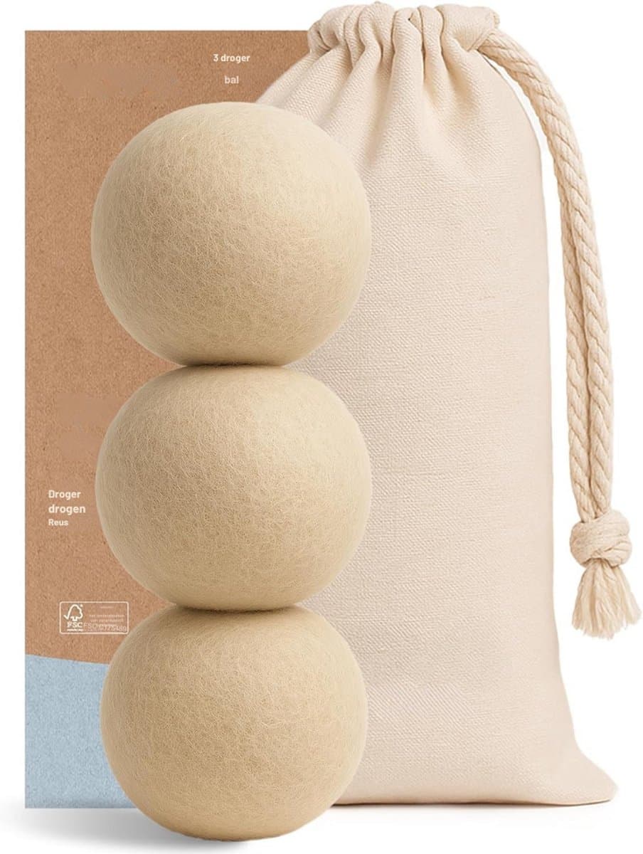 Goodivery® - Droogballen - Aroma Diffuser - Wol Drogerballen - Set van 3 - Natuurlijke Hennep- en Wolballen - Vermindert kreukels en Verkort de Droogtijd - 32x23x8cm - Crème — afbeelding 1