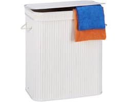 2x wasmand met deksel - 2 vakken - bamboe wasbox - mand voor wasgoed - wit