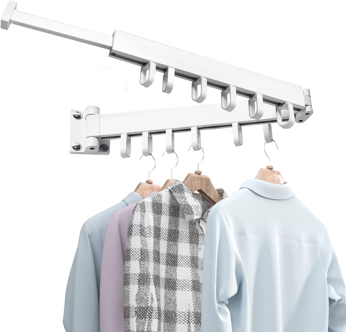 Droogrek - Wanddroogrek - Inklapbaar Wanddroogrek - 2-Voudig Wasrek - 90 CM - Binnen | Buiten - Met 12 mobiele ophanglus - Voor Balkon Badkamer Terras - Wit — afbeelding 1