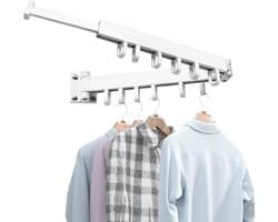 Droogrek - Wanddroogrek - Inklapbaar Wanddroogrek - 2-Voudig Wasrek - 90 CM - Binnen | Buiten - Met 12 mobiele ophanglus - Voor Balkon Badkamer Terras - Wit