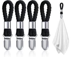 Black Towel Clips - 4pcs Hanging Tea Towels Clip - Brackets-Braided Cotton Towel Clips met Hanging Loop voor Hanging Clothes - Tea Towel/Beach Towel/Towel Clip Hooks voor Gebruik — afbeelding 1