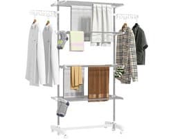 White-Label® Wasrek Inklapbaar op Wieltjes - Droogmolen - Droogtoren Staand - Wit