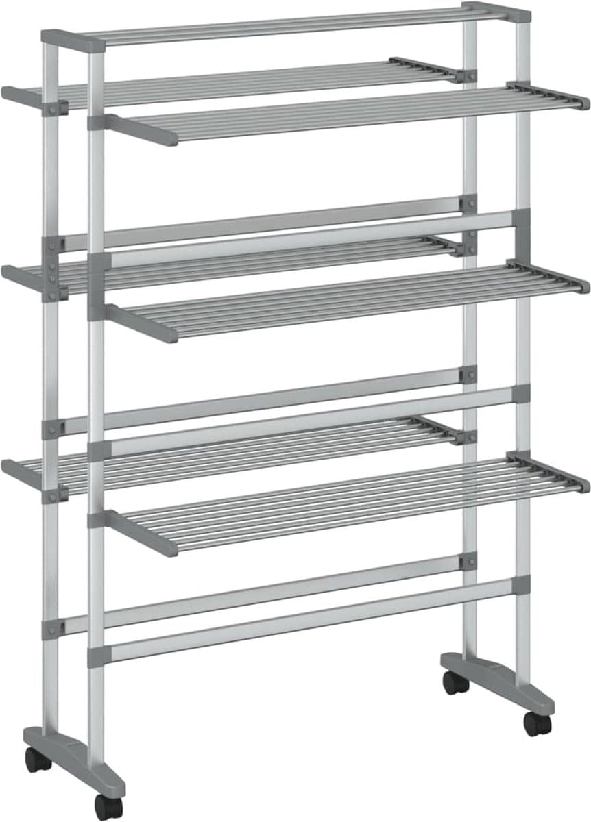 vidaXL - Droogrek - met - wieltjes - 89x64x129 - cm - aluminium — afbeelding 1