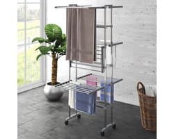 vidaXL - Droogrek - 3-laags - met - wieltjes - 60x70x129 - cm - zilverkleurig