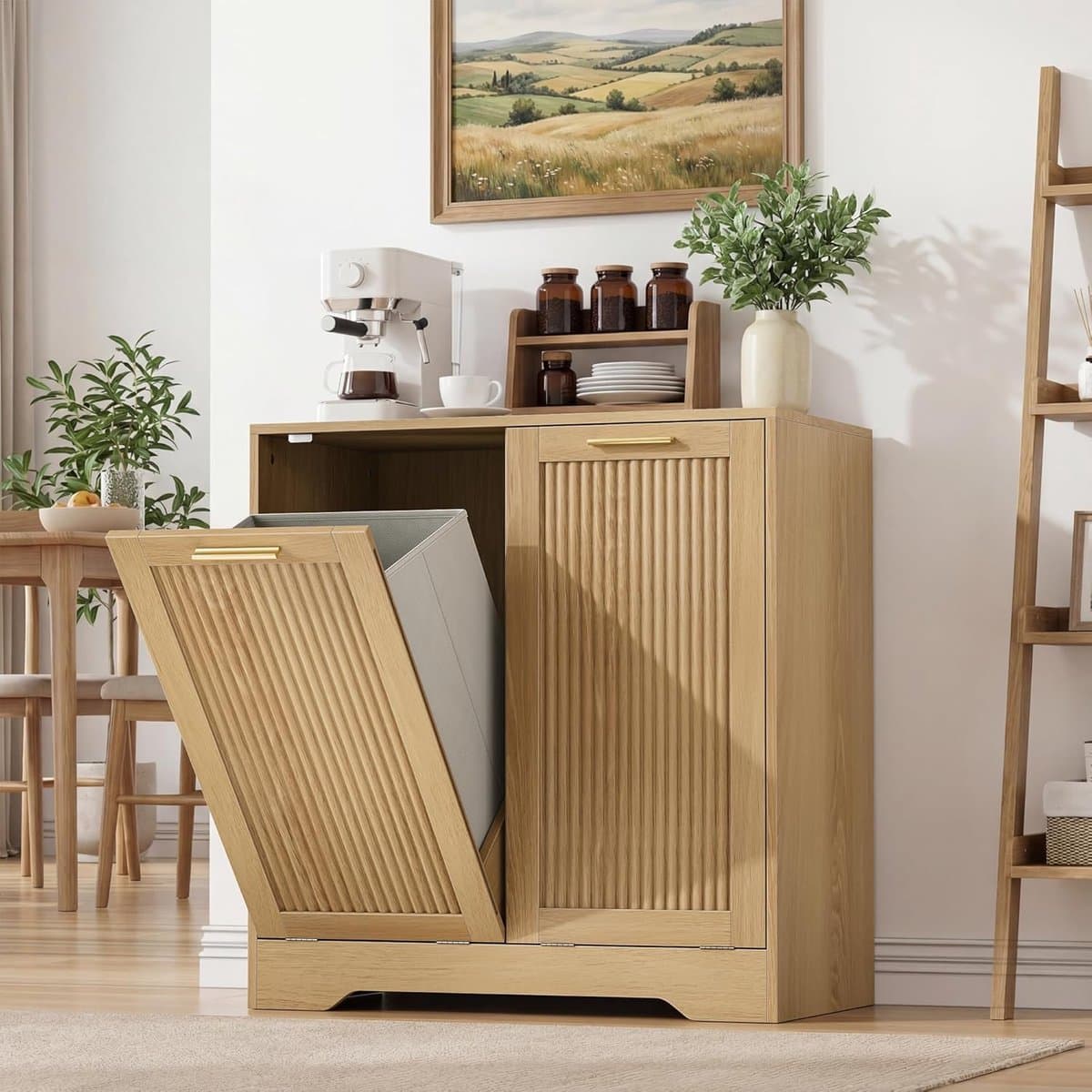 Smuxee Double Tilting Laundry Basket, Hidden Laundry Cabinet with Double Baskets, Natural Trash Can with Small Ribbed - ShopVlot — afbeelding 1