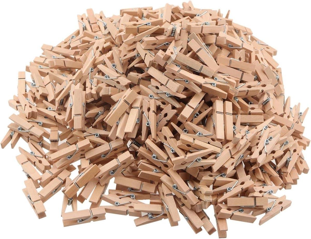 Houten Wasknijpers - Mini Klemmen Fotoclips - Foto's Ophangen - Sterke Klemkracht - 3.5 cm - Natuurlijk Hout — afbeelding 1