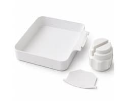 Bobypet - Wasmachine afvoerbak - Afvoerbak voor voorlader - Met dekselopener en geleidingslamellen - 3-delige set - Voor kelder, appartement, stacaravan en garage - 17,8 x 17,8 x 5 cm - Wit