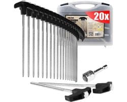 Grondanker - Zwart - 20 stuks met Adapter - Stalen Schroefharingen in Transportbox - Voor Kamperen en Buiten