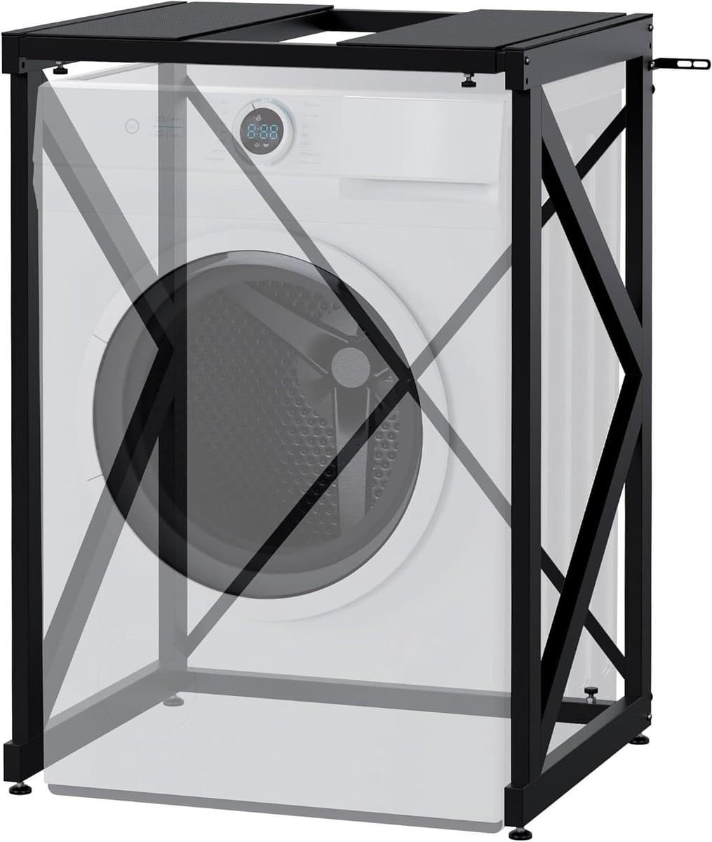 Wasmachine Ombouw - Opbouwmeubel Rek - Ruimte Besparen - Verstelbare Breedte - 72-84 cm Breed - Zwart — afbeelding 1