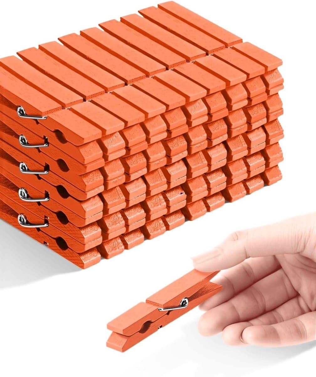Houten Knijpers - Kleurrijke Clips - Decoratief Gebruik - Milieuvriendelijke Verf - 50 Stuks - Oranje — afbeelding 1