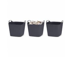 Excellent Houseware Flexibele emmer - 3x - zwart - 15 liter - kunststof - vierkant - 37 x 30 cm