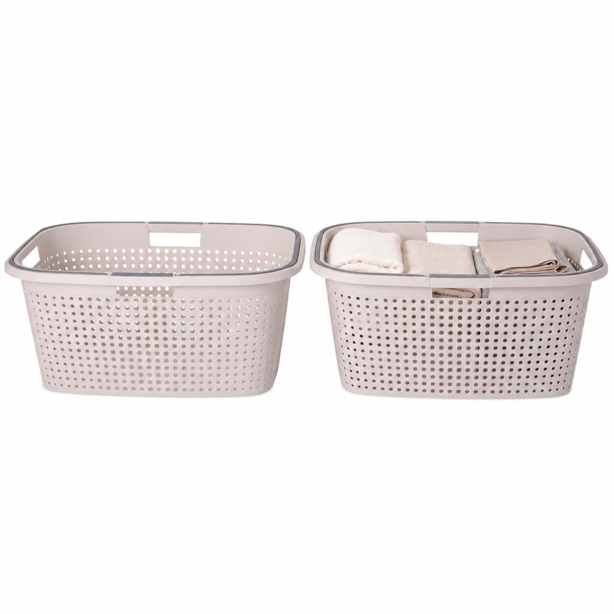 Wasmand met hengsel - 2x - 38 liter - 60 cm - creme - Draagwasmanden - Wasgoedmand - Mand met handvatten — afbeelding 1