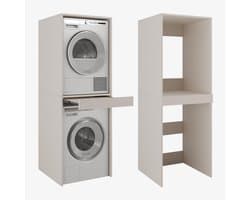 Badkamerkast - Wastoren meubel - Wasmachine opbergen - Uittrekbaar werkblad - 66 cm breed - Cashmere
