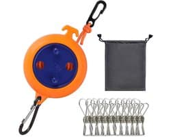 Camping Retractable Clothesline, Portable Clothesline, Outdoor Clothesline, Travel Clothesline, 32.8ft, with 10 - ShopVlot