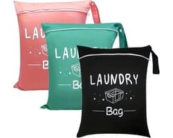 SnelShoppen - 3 Stuks Reis Waszakken met Handvat, 38x48cm, Waszak voor Vuile Kleding, Natzak voor Sportschool, Was, Zwembad, Yoga, Studentenhuis
