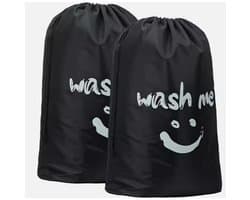 Opbergzak voor Vuile Wasgoed - 2 Stuks - 70 x 45 cm - Opvouwbare Reiswaszak - Met Trekkoord - Polyester - Praktische Opbergzak voor Vuile Wasgoed - Geschikt voor Reis, Slaapzalen en Thuis - Zwart