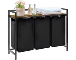 VALI® Wasmand -Plank en Dubbele Uittrek - Uitneembare Zakken - Zwart - 92cm x 36cm x 8cm