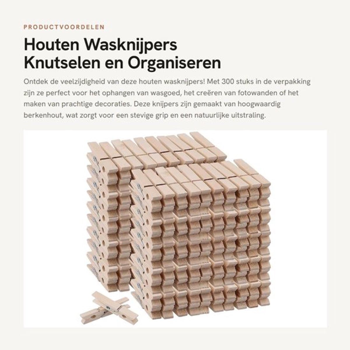 Houten Wasknijpers 300 Stuks - Berkenhout - 7,2 cm - Knijpers voor Knutselen - Decoraties - Hoge Kwaliteit — afbeelding 1