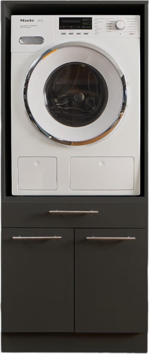Interiax WASHWALL 'Mary' Wasmachine of Droogkast Ombouwkast Antraciet – Met 1 Lade voor Wasmand en 1 Opbergvak met 2 deuren - Wasmachinekast- 162x67.5x67.5 cm — afbeelding 1