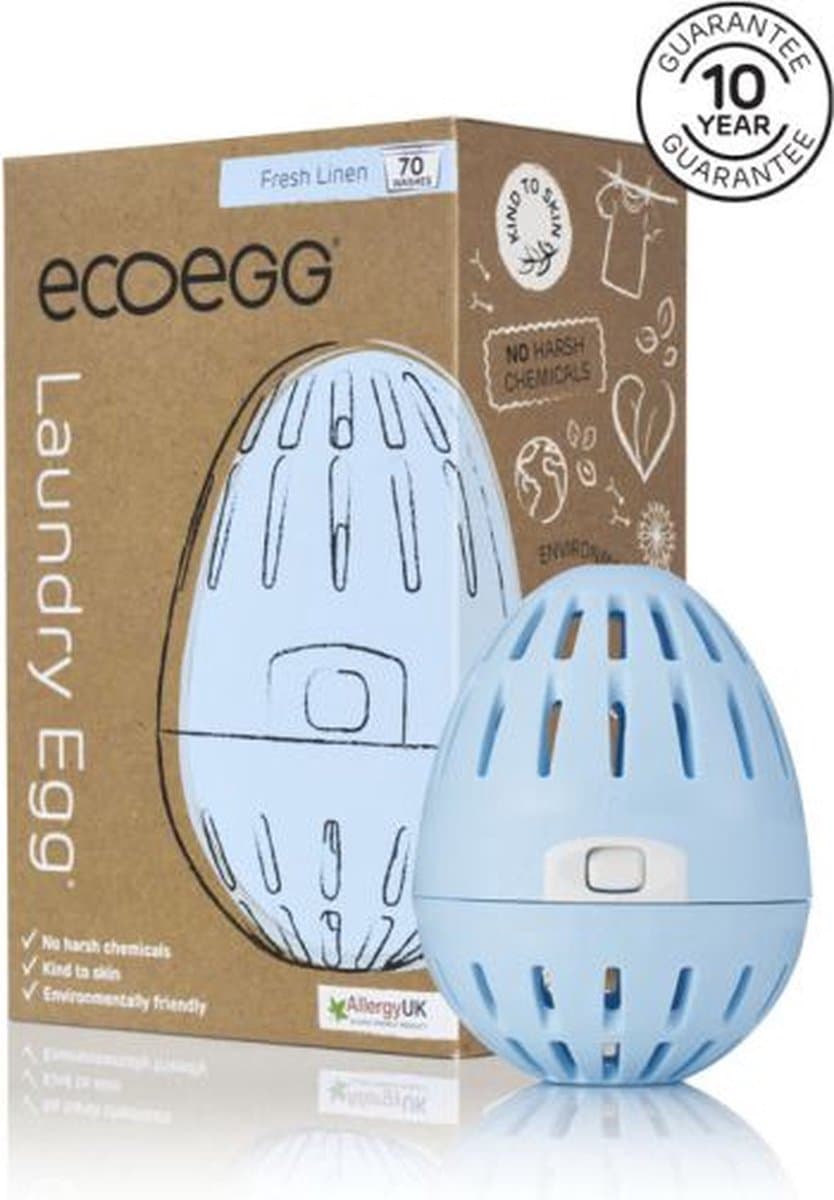 EcoEgg - Wasballen Ei met Eerste Vulling Pellets - Fresh Linen - tot 70 Wasbeurten - Herbruikbaar en Navulbaar - Geschikt voor Gevoelige Huid - Dermatologisch Getest — afbeelding 1