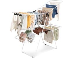 COSTWAY Opvouwbaar wasrek 2-traps, wasdroger met in hoogte verstelbare vleugels en antislip voeten, vleugeldroogrek, stalen frame, vleugelwasrek, staand droogrek, wit — afbeelding 1