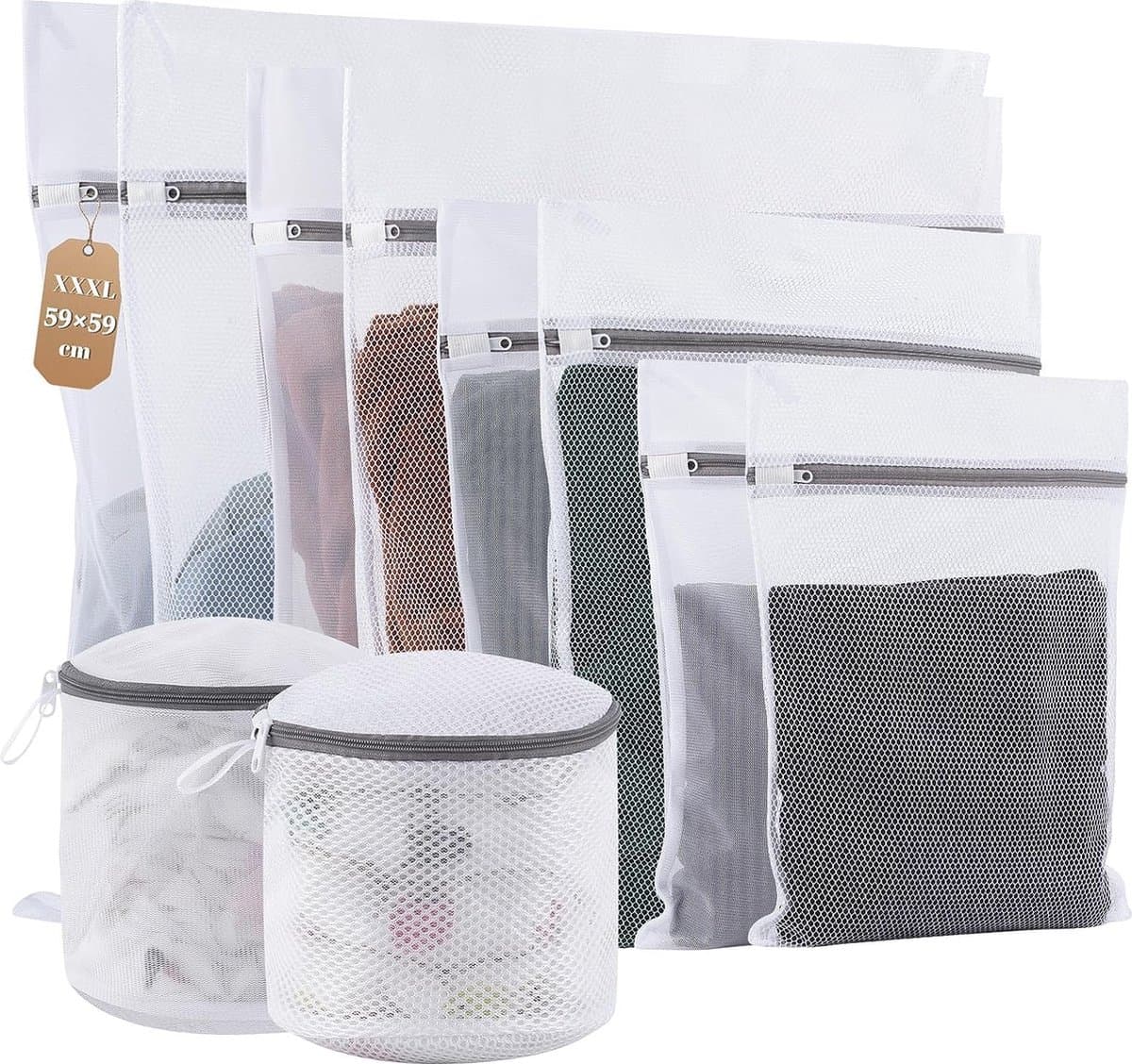 10 stuks waszakken voor wasmachineset, polyester wasnet groot met dichte en dunne netstijl voor beha, kleding, jeans, schoenen, knuffeldieren, dekens, ook als waszak voor op reis — afbeelding 1