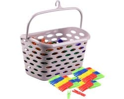 Plasticforte Wasknijpers ophang mandje/bakje - roze - met 72x plastic knijpers