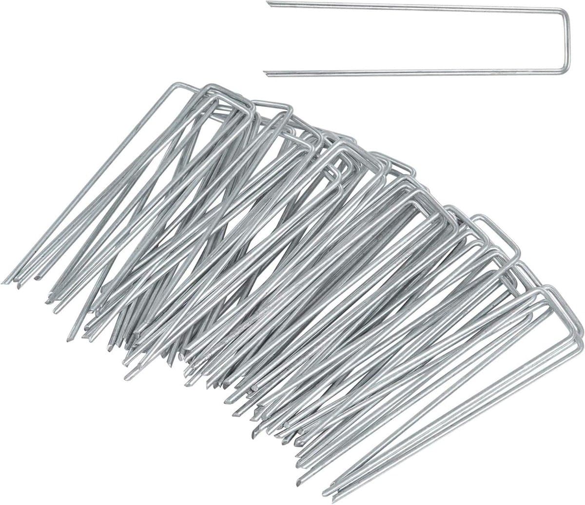 Grondankers 100 stuks - Tentharingen grondnagels - Vastzetten tuinfolie - Thermisch verzinkt - 150 x 30 mm - Metaal — afbeelding 1
