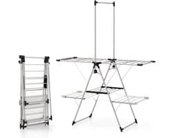 Opvouwbare Kleding Airer - Droogtoren Staande Droger - Kleding Drogen - Verstelbare Vleugels - 138x63x182cm - Zilver — afbeelding 1