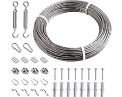 Waslijn Set - Kledinglijn Staal - Buiten Kleding Drogen - Roestvrij Staal Coating - 30 meter - Zilver