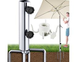 Robuuste Parasol Stand met XL Diameter, Verstelbare Grondanker en 4 Haringen voor Stabiliteit en Gebruiksgemak