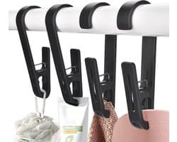 Wasknijpers met Haken - Kleding Clips - Kleding Drogen - Winddicht Ontwerp - 4 Stuks - Zwart