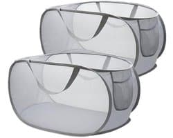 Tweedelige, opvouwbare wasmand met handvat Geschikt voor gemakkelijk transport, Geschikt voor badkamer, kamperen en reizen; zwart/grijs.