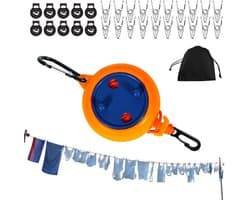 Reis waslijn - Outdoor drooglijn - Kleding drogen - Intrekbaar en verstelbaar - 10 meter - Oranje