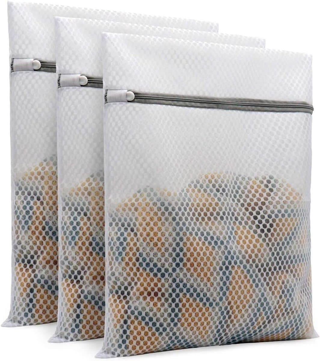 Set van 6 gaas waszakken - honingraatpatroon - 3 stuks 30×40 cm - ideaal voor sorteren delicate was - voorkomt knopen en klitten — afbeelding 1