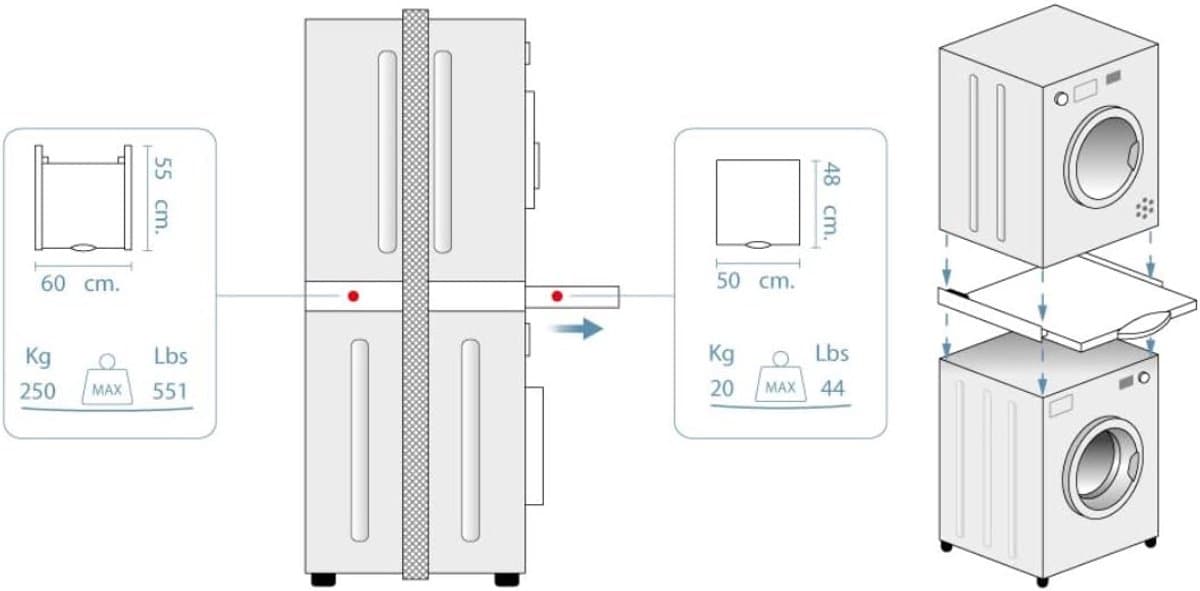 Wasmachine Droger Stapelaar - Apparaat Combinator - Ruimte Besparen - Uittrekbare Plank - 65x60x15cm — afbeelding 1