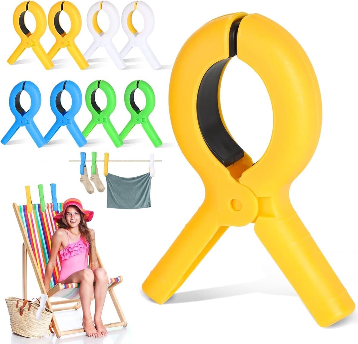 Solidchoice - Set van 8 Strandhanddoek Klemmen, Grote Klemmen in 4 Kleuren — afbeelding 1