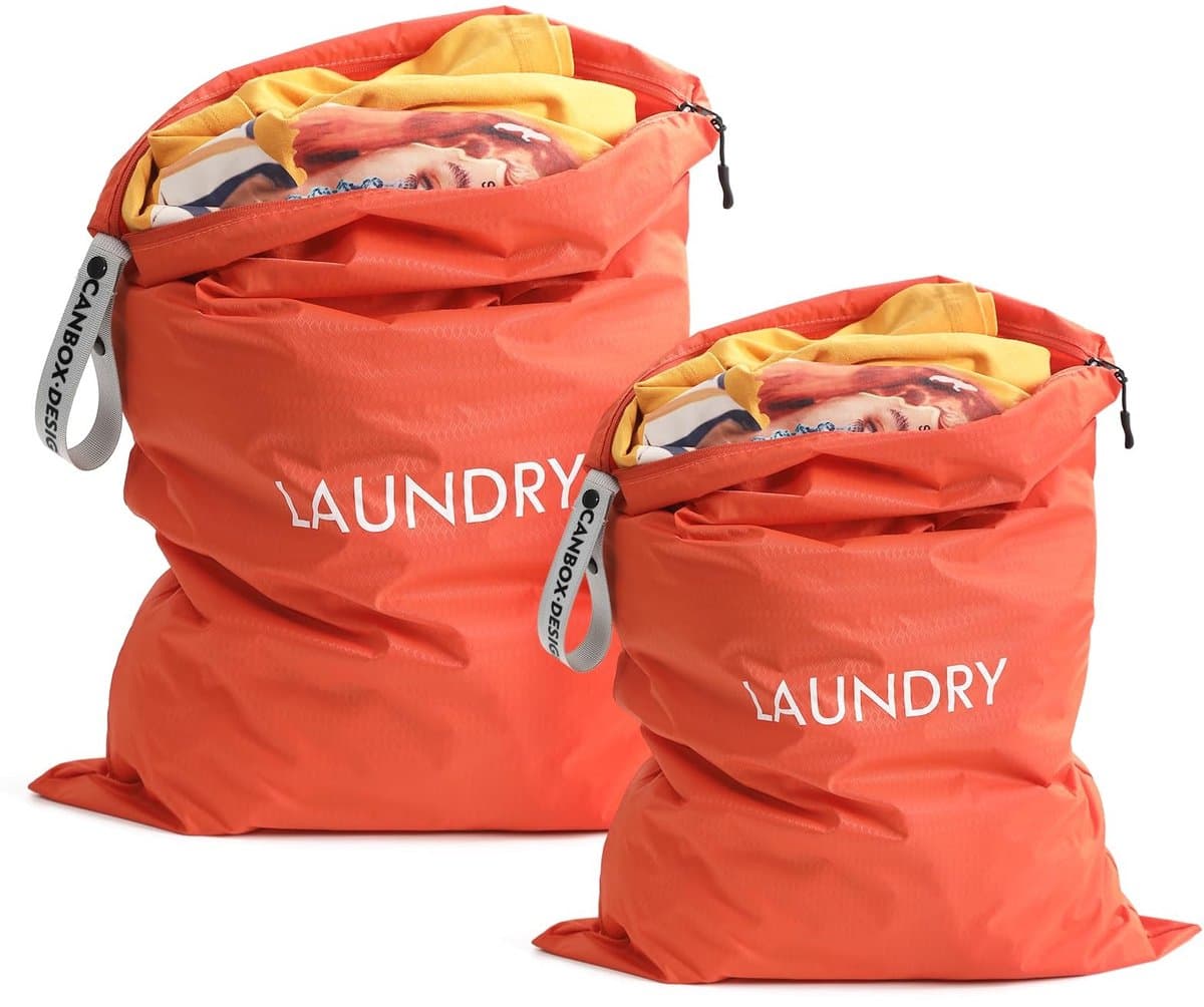 Allecto - Waterdichte Reiswaszak - Opvouwbare Vuile Waszak - 2 Stuks - Oranje - Wasopbergtas - Voor Thuis en Reizen - 2 Maten — afbeelding 1