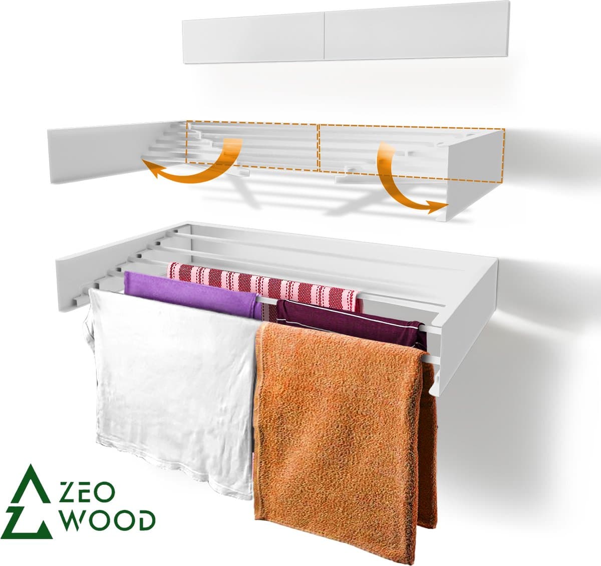 Zeo Wood® - Wanddroogrek Inklapbaar 70 cm - 3.5 m Drooglengte Wit — afbeelding 1