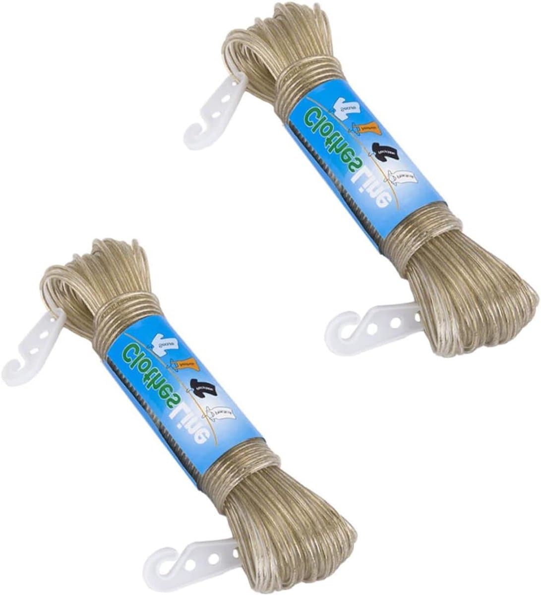 Waslijn Set - Droog Touw - Kleding Drogen - Met Haken - 20 Meter - Diverse Kleuren — afbeelding 1